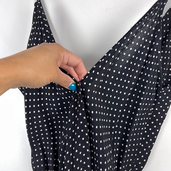 Flynn Skye (1) Polka Dot Wide Leg Rayon V-Neck Jumpsuit Black - Picture 3 of 11